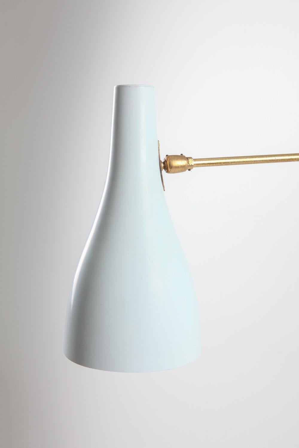 Italian 1950s Wall Sconce in Baby Blue and Brass 1
