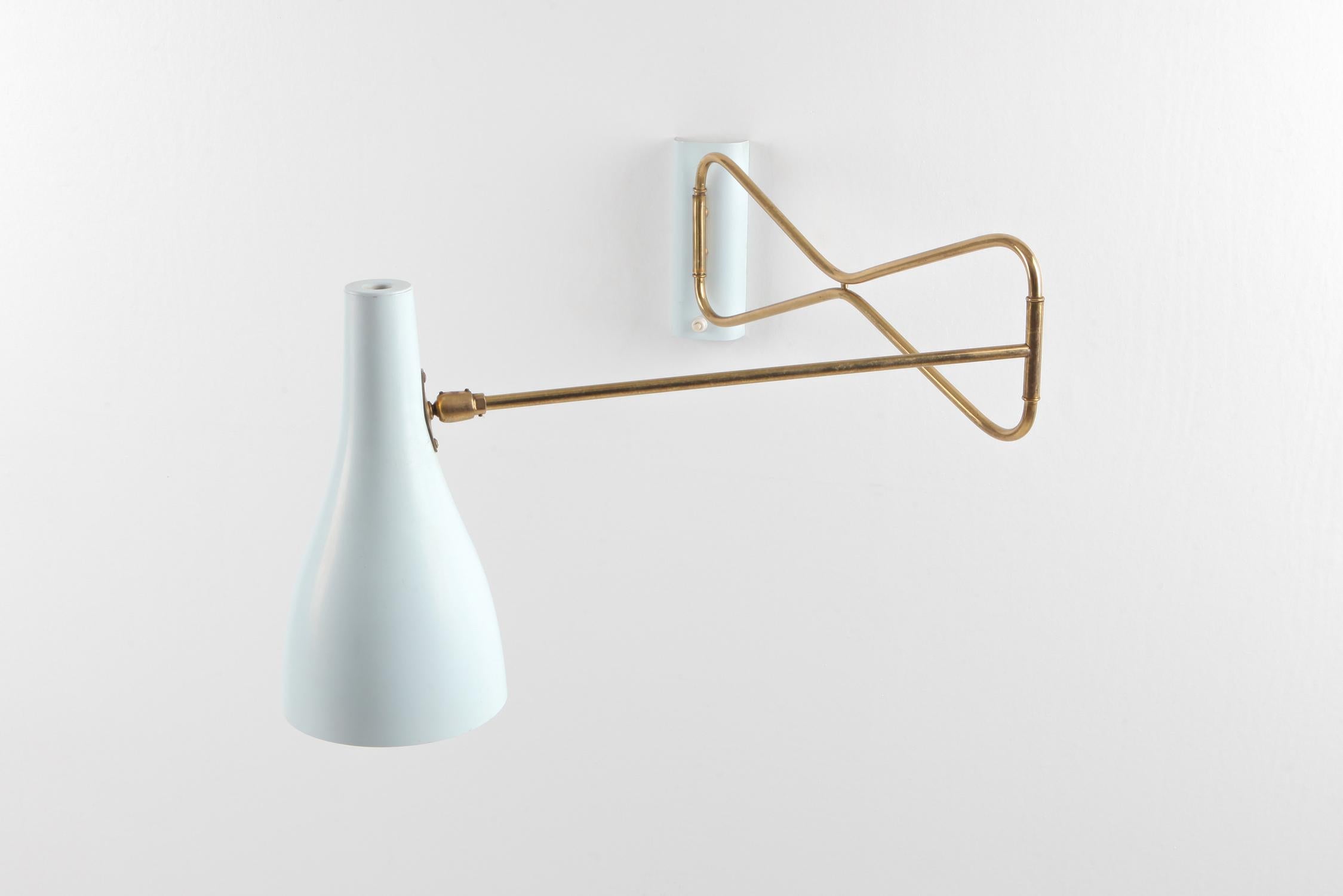 Italian 1950s Wall Sconce in Baby Blue and Brass 2