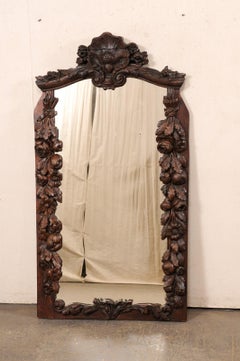 Italian 5.25 Ft. Tall Carved-Wood Mirror in Fruit Garland Motif, Late 18th C.