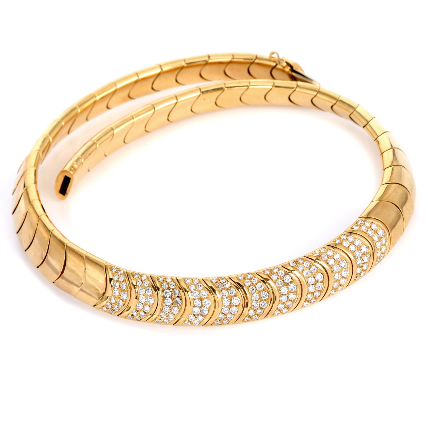 Round Cut  Italian 5.40 Carats Diamond 18K Gold Collar Choker Necklace For Sale