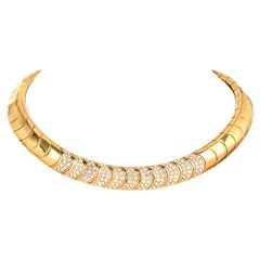  Italian 5.40 Carats Diamond 18K Gold Collar Choker Necklace