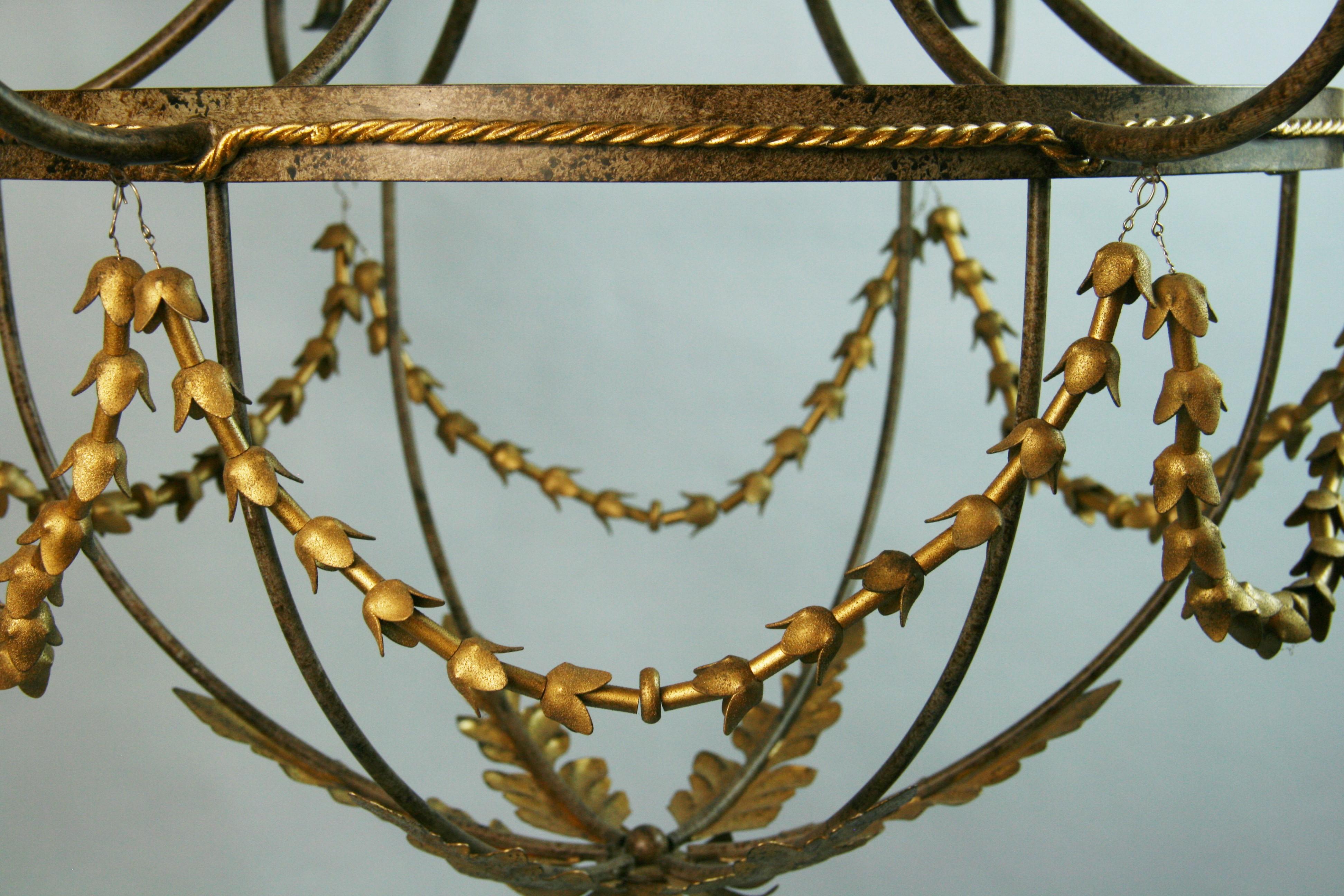 Italian 6 Arm Gilt Wood and Metal Chandelier For Sale 7