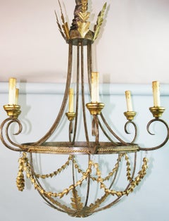 Italian 1960s Six-Light Chandelier in Gilt Wood and Metal
