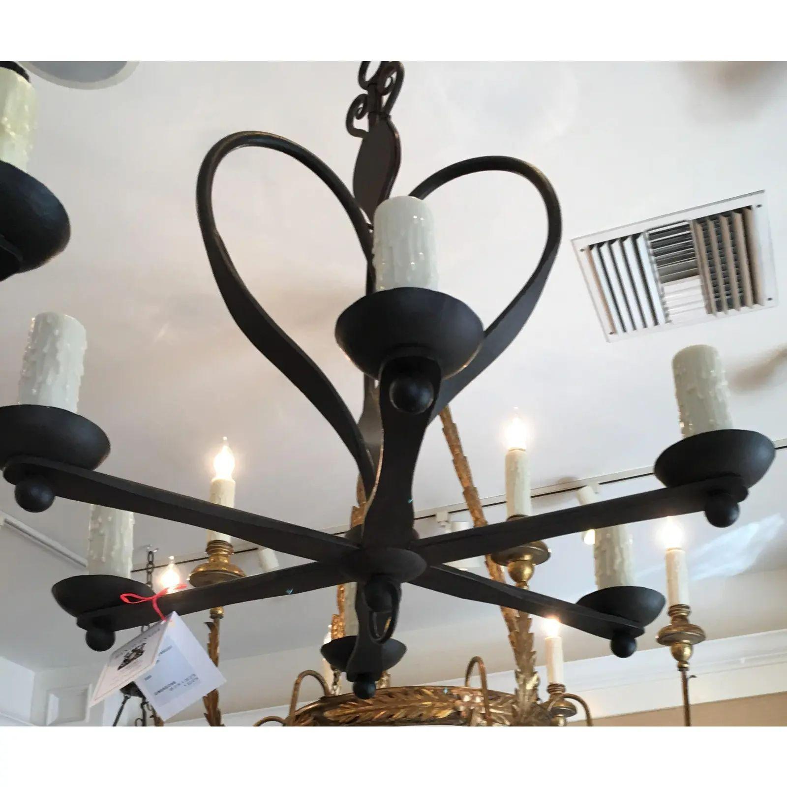 Rustic Italian 6 Arm Wrought Iron Chandelier by Randy Esada Designs for Prospr For Sale