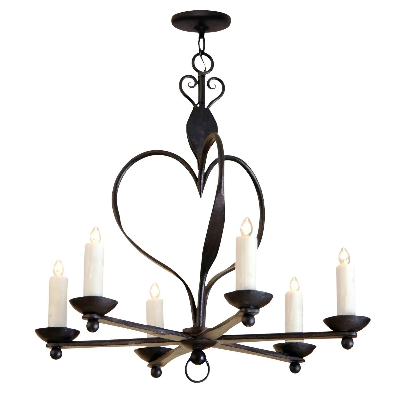 Italian 6 Arm Wrought Iron Chandelier by Randy Esada Designs for Prospr For Sale