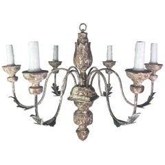 Italian 6-Light Carved Wood Chandelier C. 1930
s