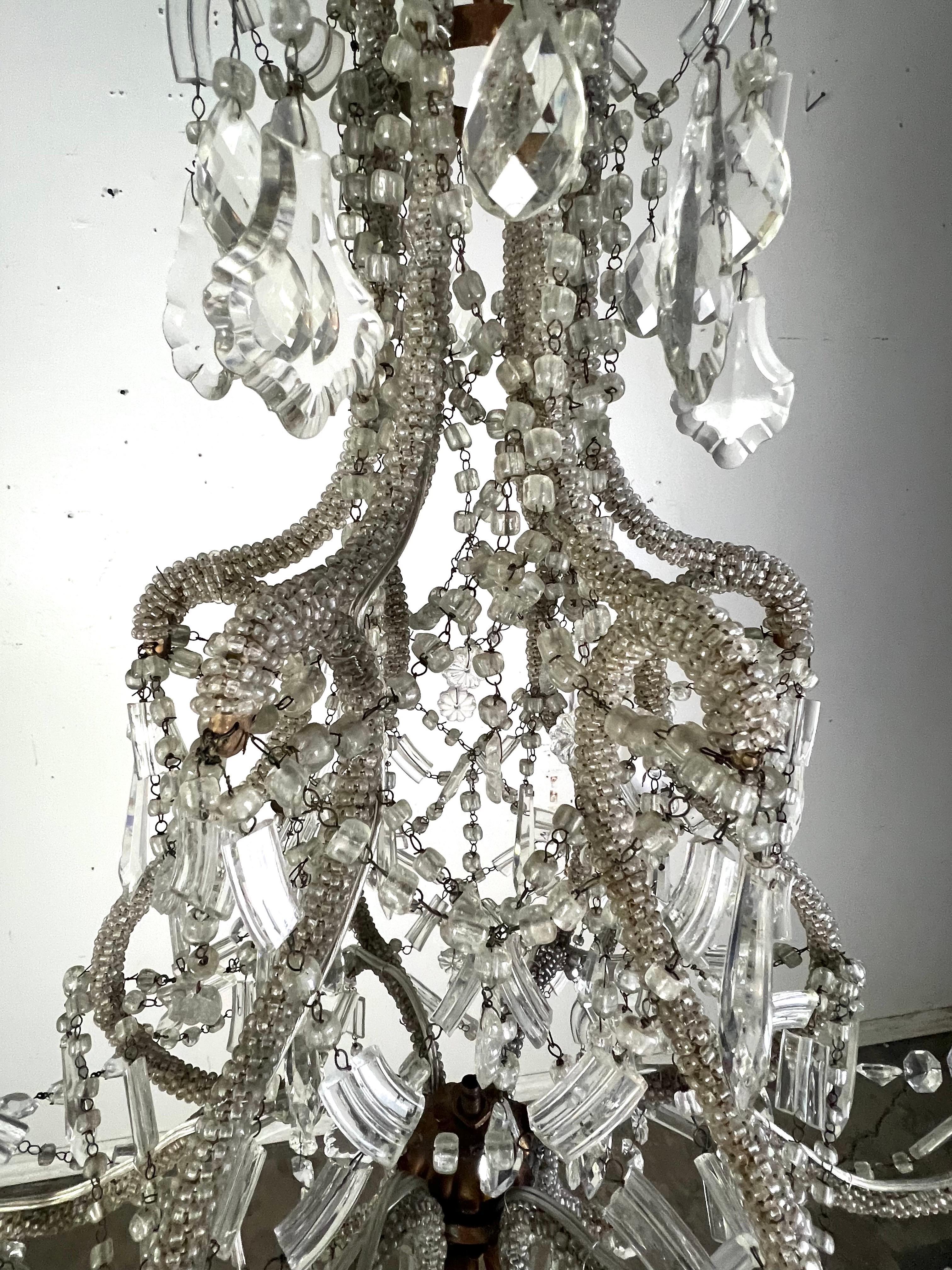Lampadario italiano a 6 luci con perline di cristallo A.I.C. 1930 in vendita 6