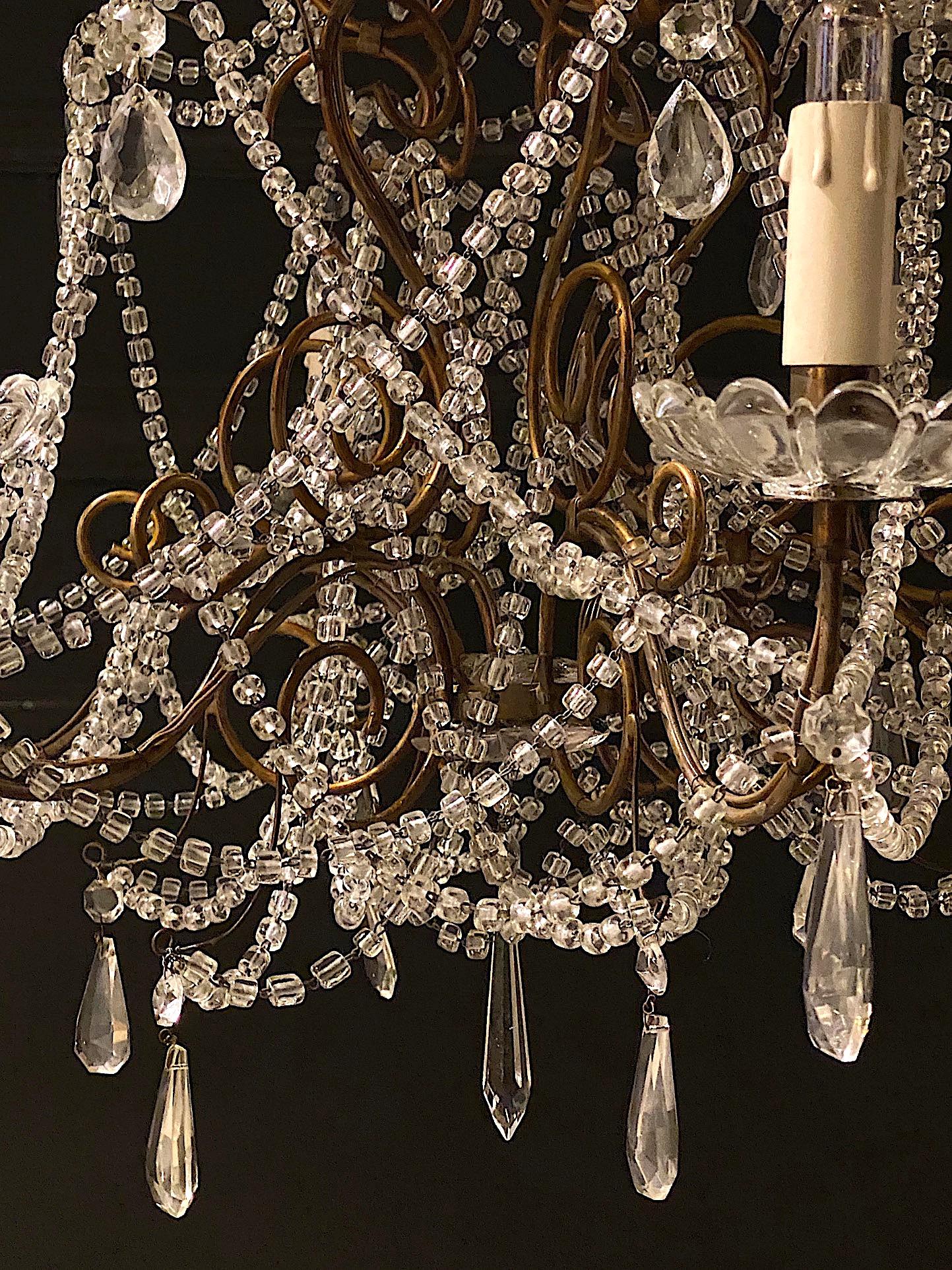 Italian 6 Light Gilt and Crystal Bead Swag Chandelier 1