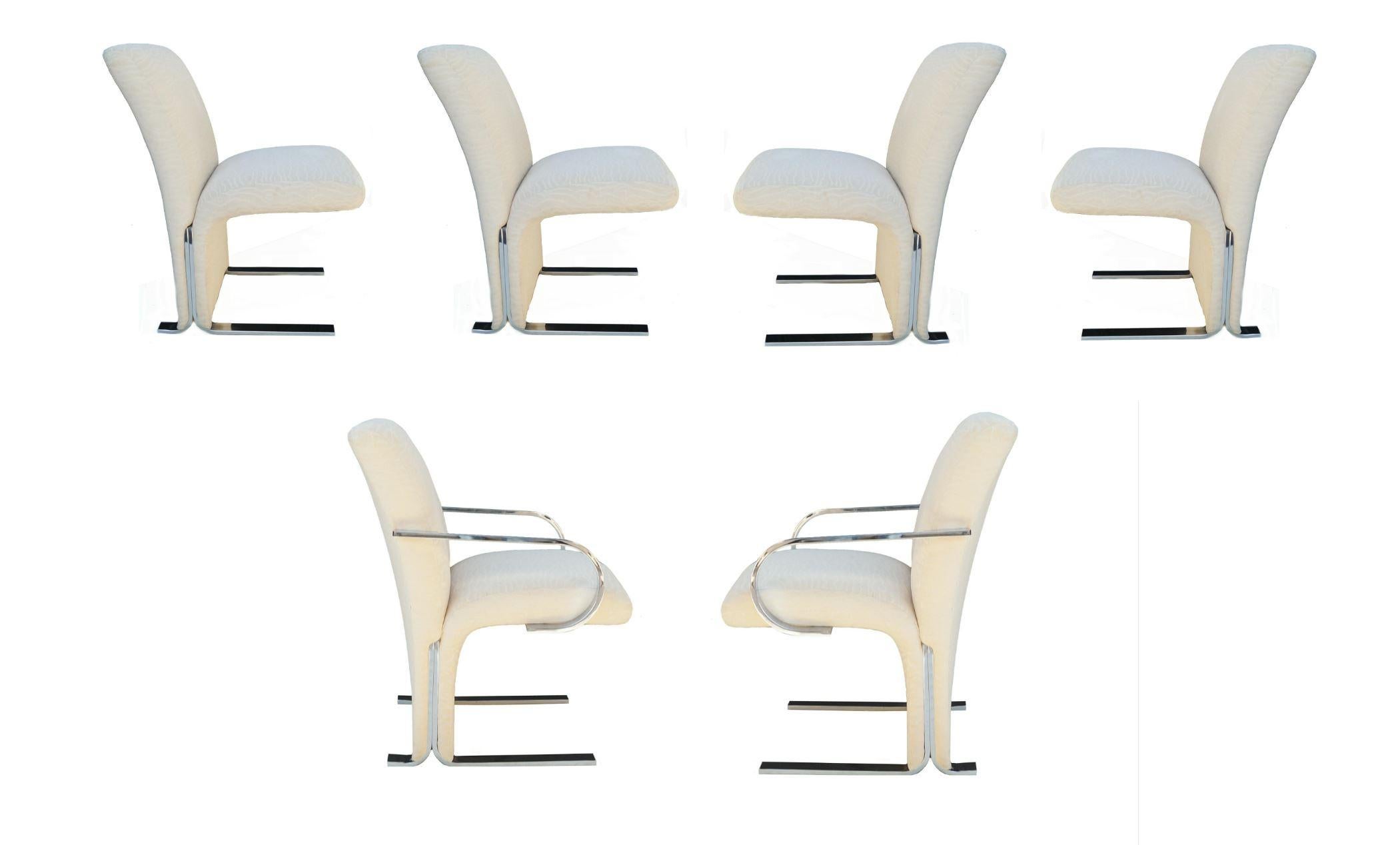 Inconnu Italian 6 Mid-Century Modern Contemporary Cantilever Chrome Dining Room Chairs (chaises de salle à manger) en vente