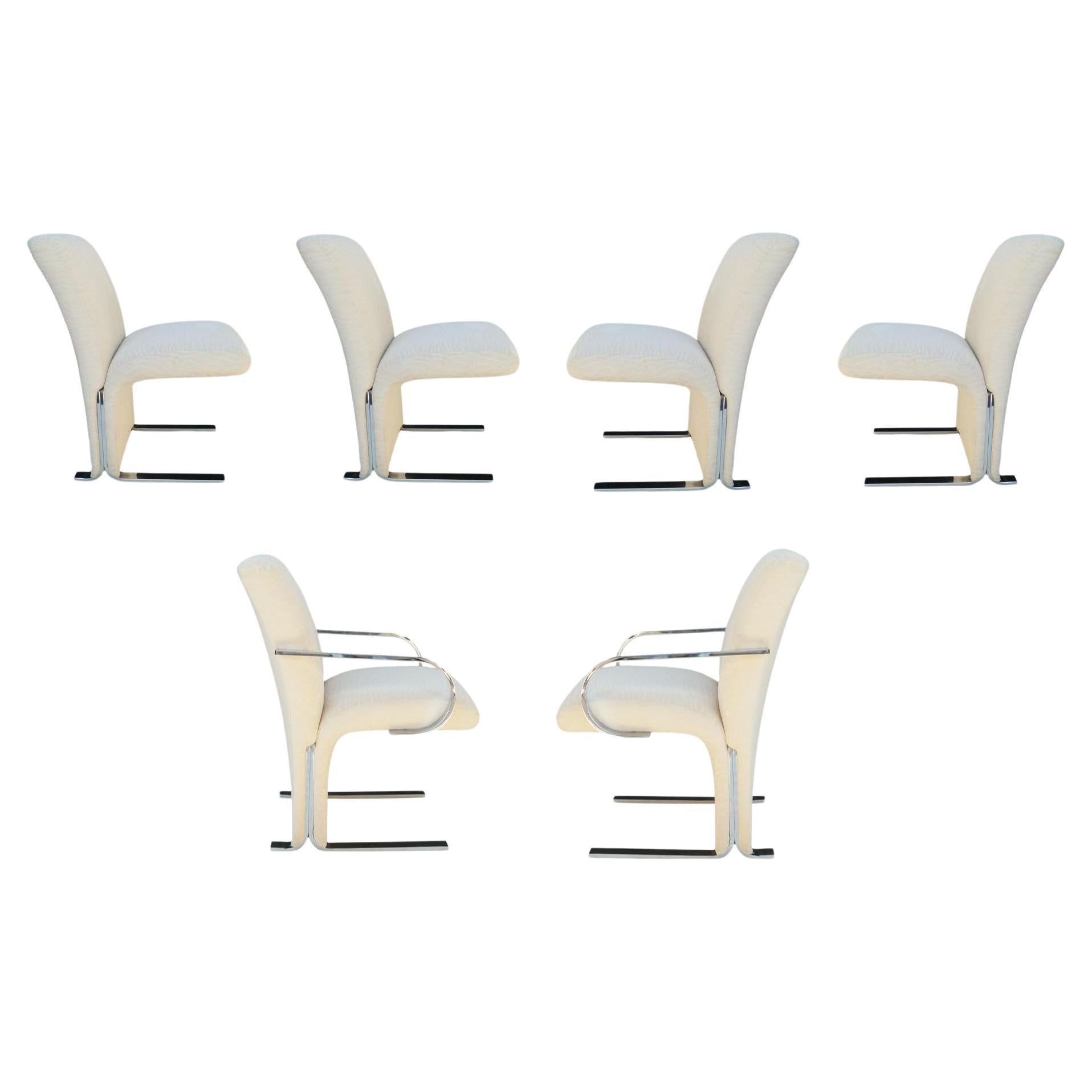 Italian 6 Mid-Century Modern Contemporary Cantilever Chrome Dining Room Chairs (chaises de salle à manger) en vente