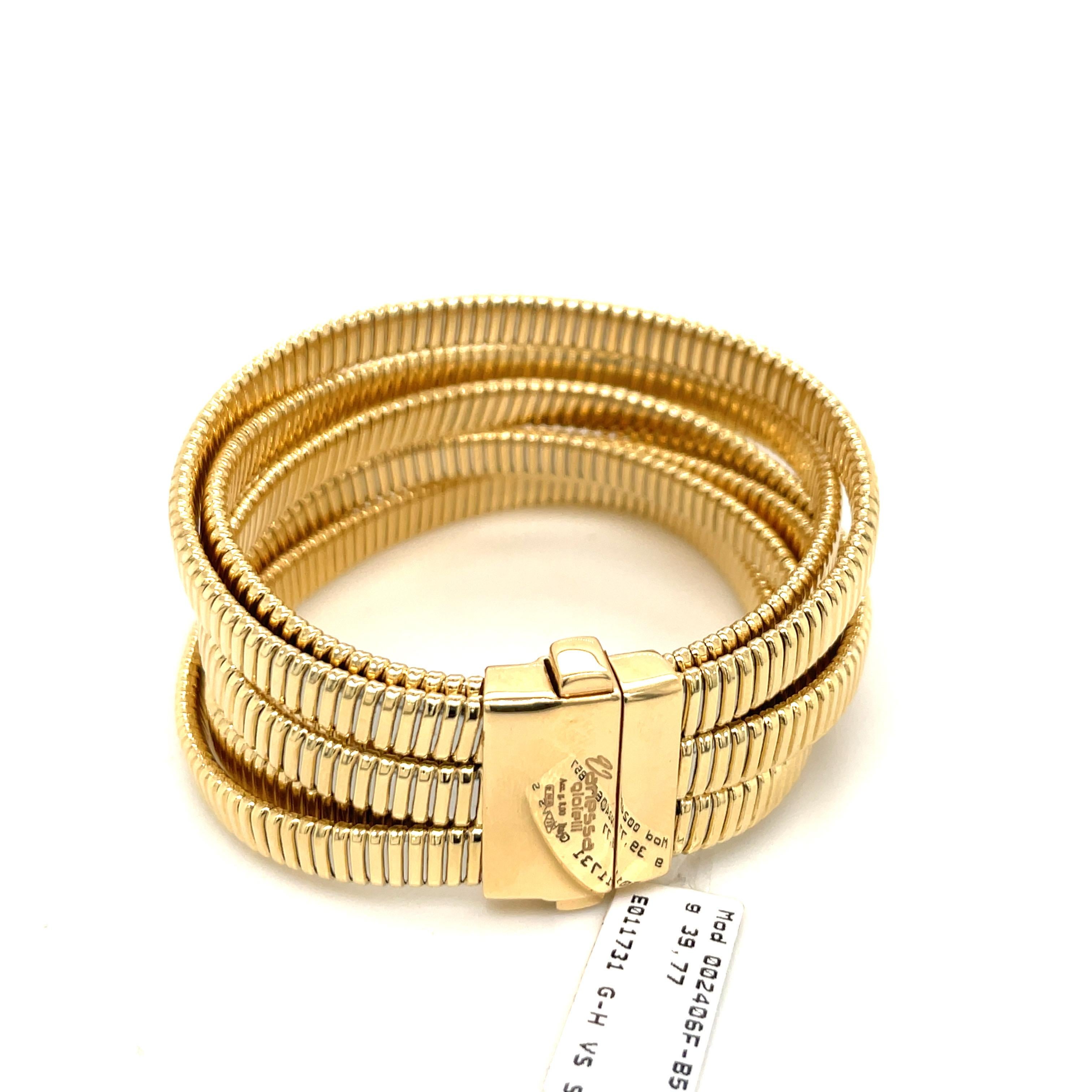 Italian 6 Multi Row Tubogas Wide Bracelet 18 Karat Yellow Gold 48.9 Grams For Sale 2