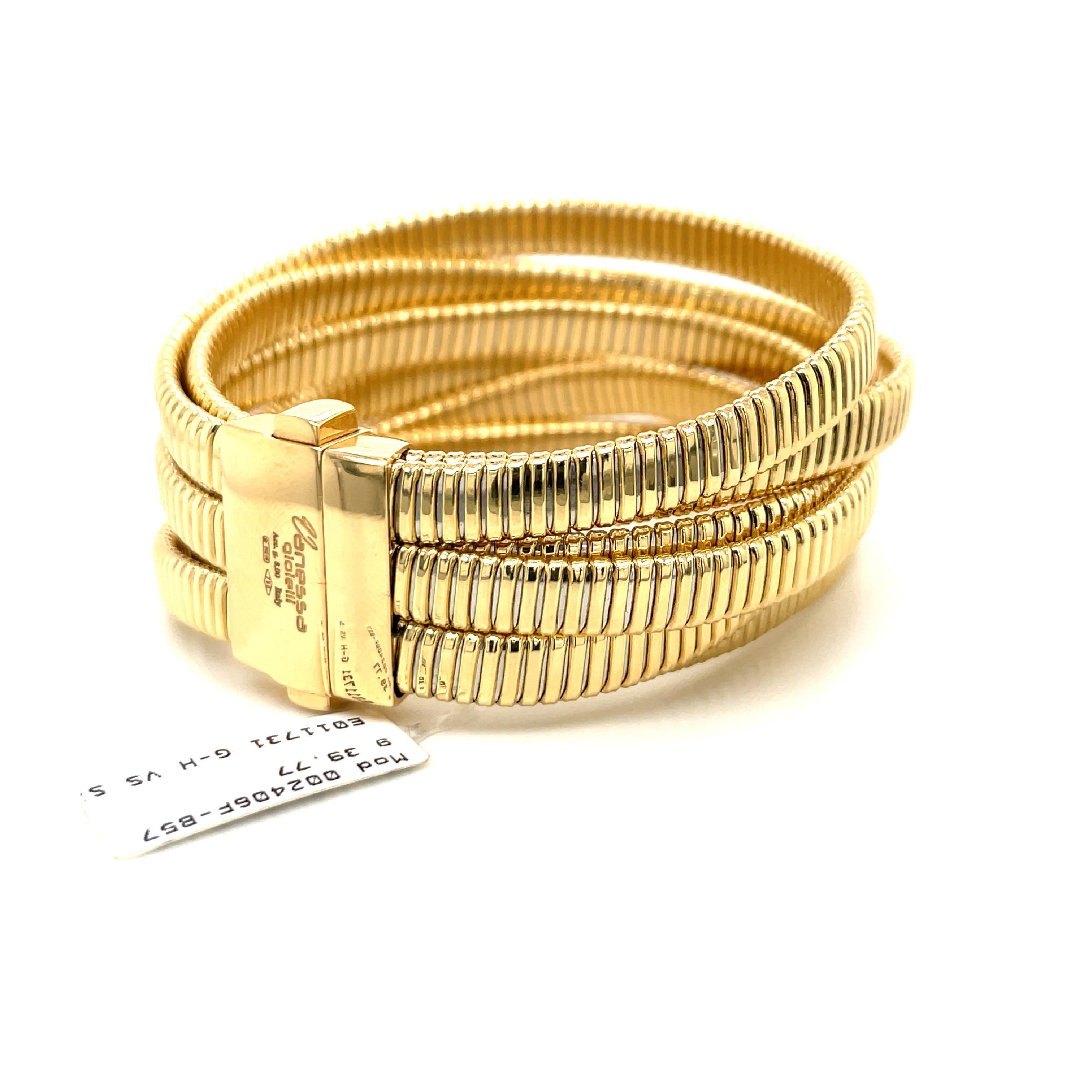 Italian 6 Multi Row Tubogas Wide Bracelet 18 Karat Yellow Gold 48.9 Grams For Sale 1
