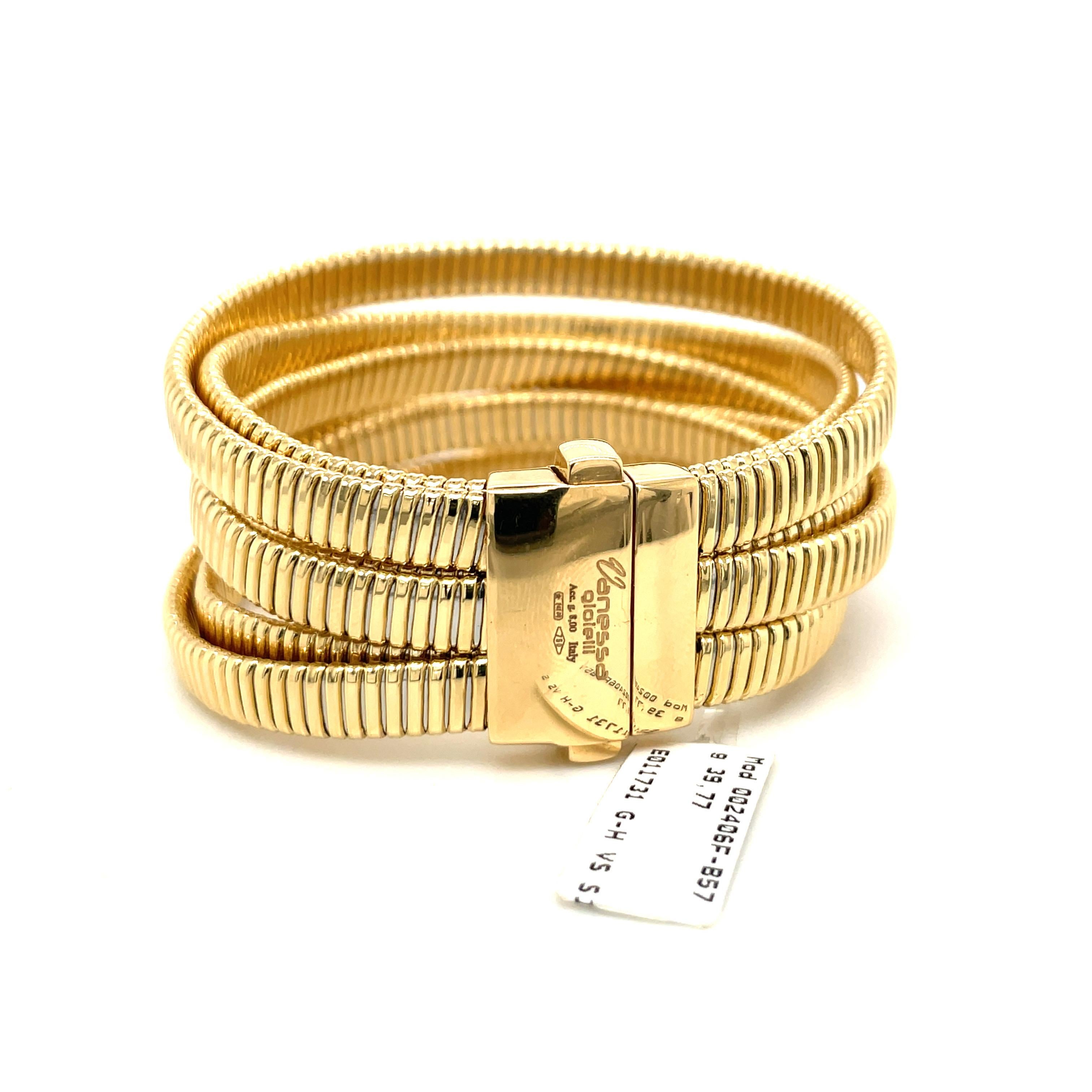 Italian 6 Multi Row Tubogas Wide Bracelet 18 Karat Yellow Gold 48.9 Grams For Sale 2