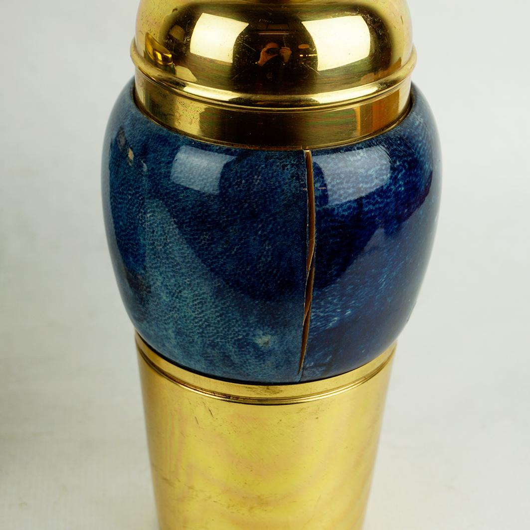 Italian 1960s Brass and blue Goatskin Cocktail Set by Aldo Tura for Macabo 2