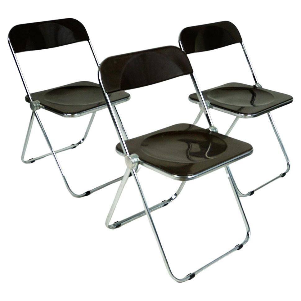 Italian 60s Brown Plia Folding Chairs by G. Piretti for Castelli For Sale