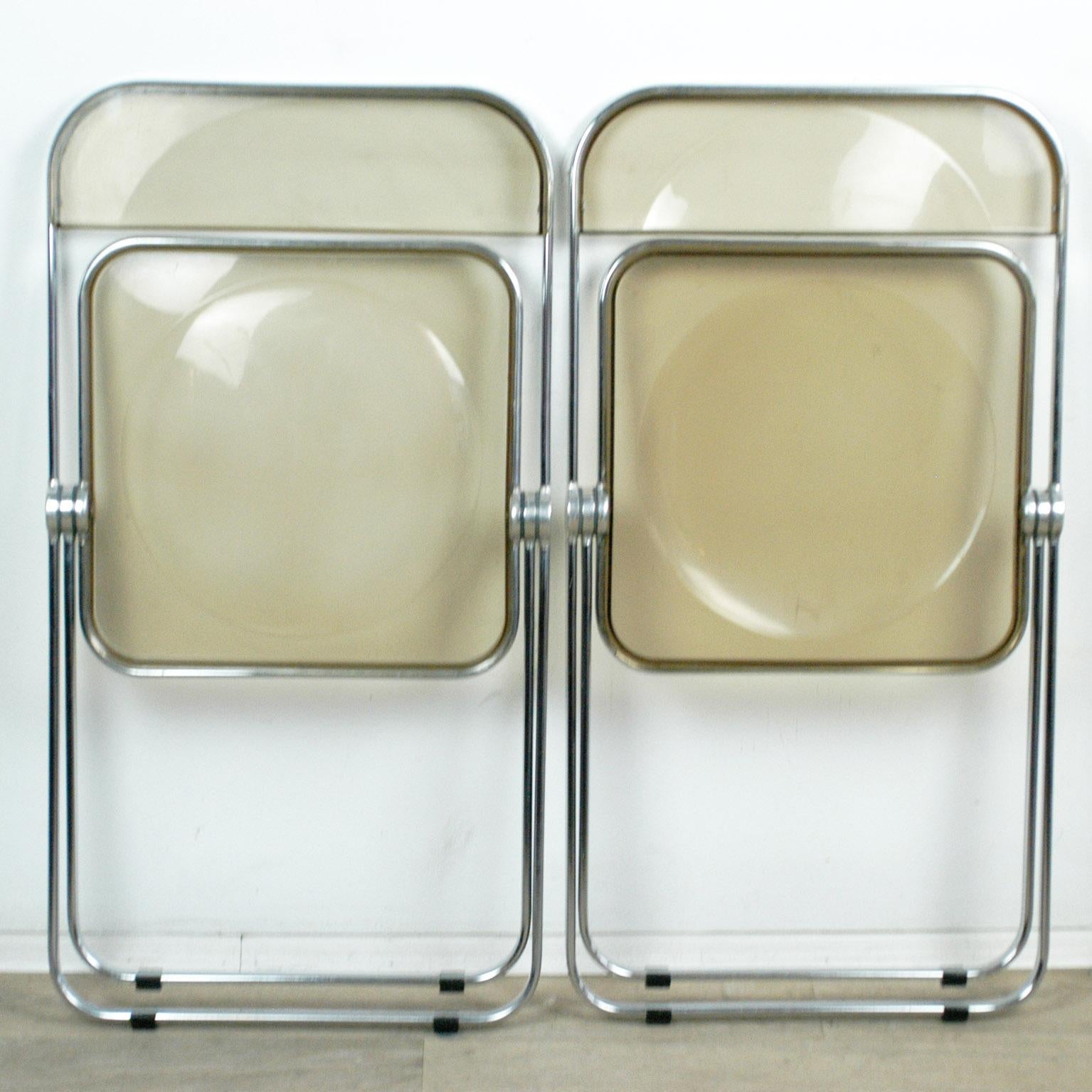 Italian 1960s Chrome and Lucite Plia Folding Chairs by G. Piretti for Castelli 8
