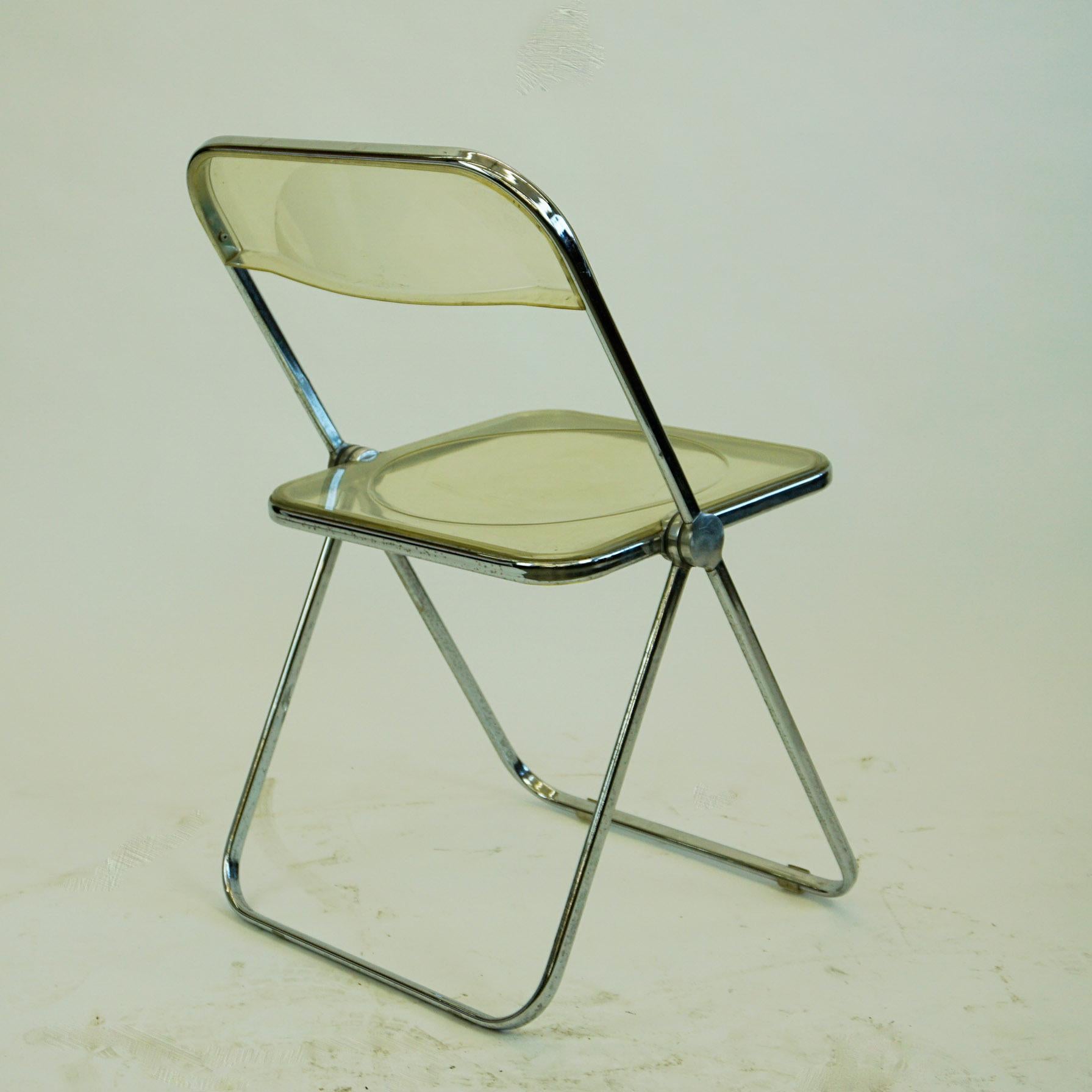 Mid-Century Modern Italian 1960s Chrome and Lucite Plia Folding Chairs by G. Piretti for Castelli