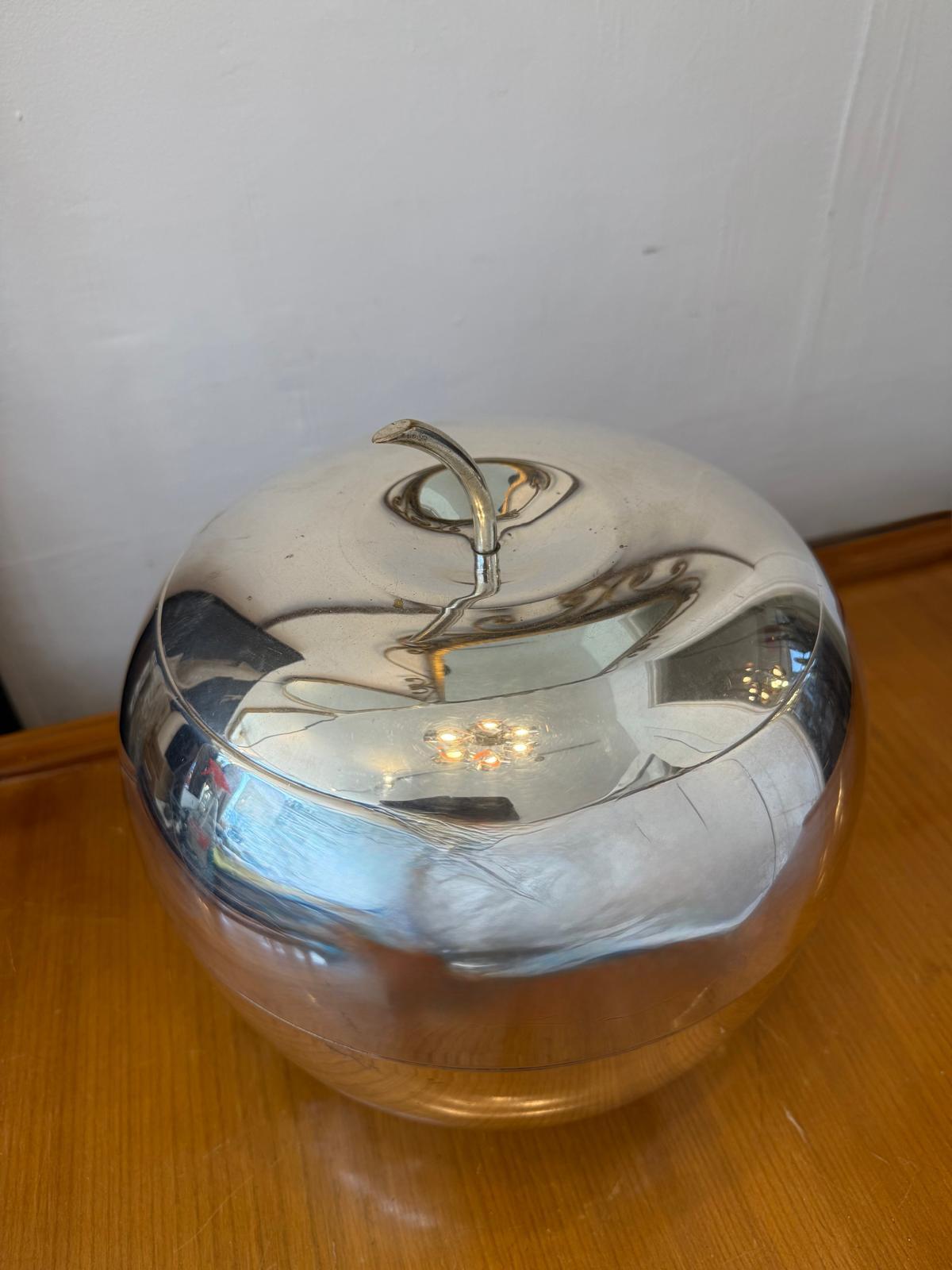 Vintage Mid-Century chrome plated ice bucket in the shape of cherry, inside lining in pewter. Italian c.1960