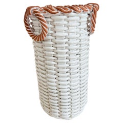 Portaombrelli italiano in vimini finto anni '60 in terracotta