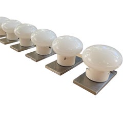Set of 8 Italian 60s Flush mount opaline Modulo ceiling or wall lights, Valenti