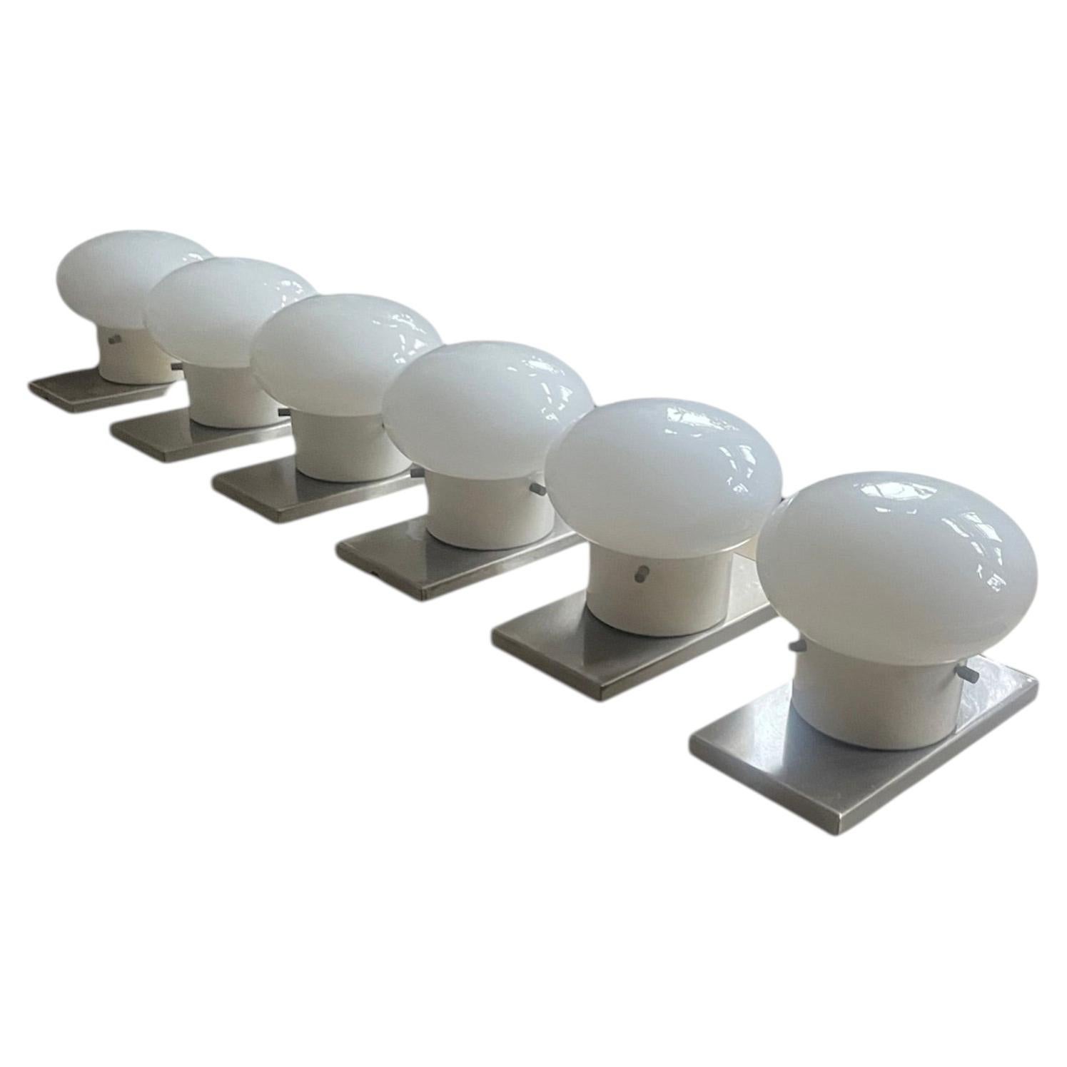 Set of 8 Italian 60s Flush mount opaline Modulo ceiling or wall lights, Valenti