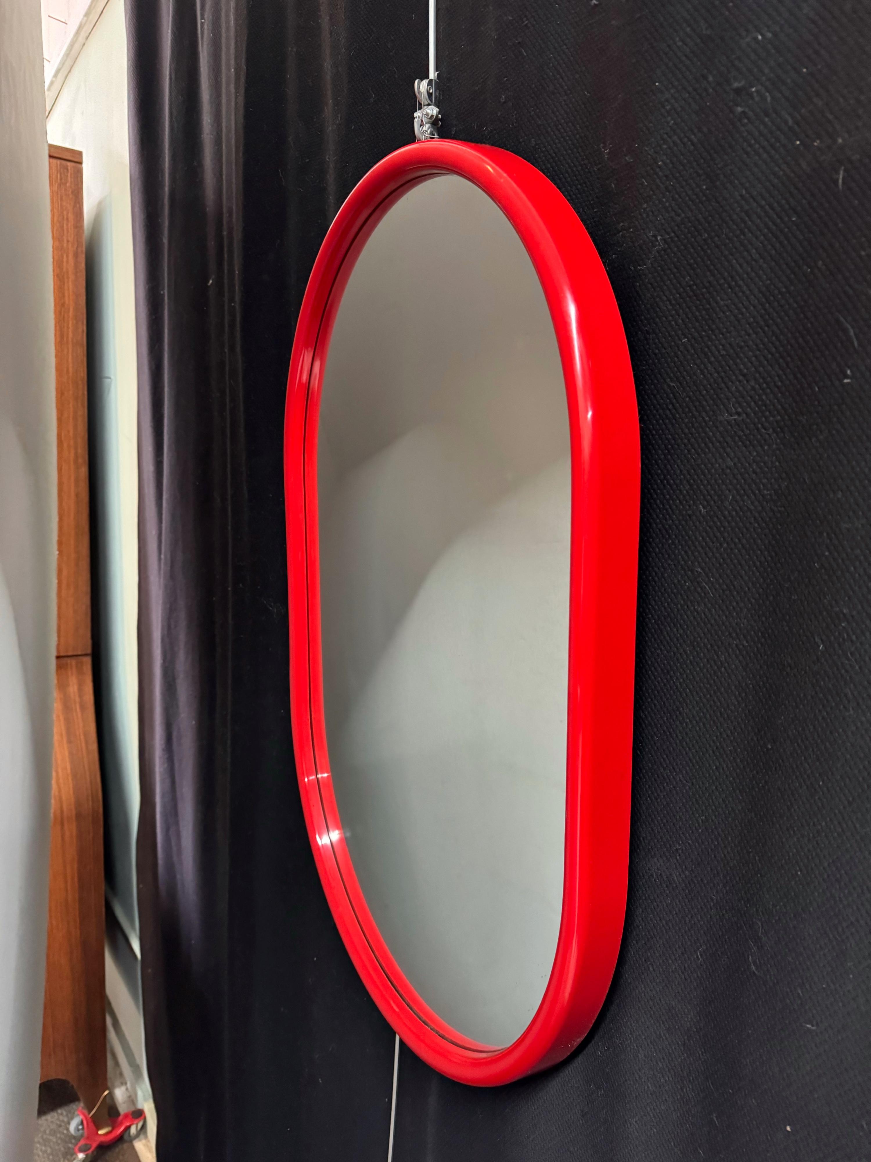 Italian 60’s Mod Oval Red Acrylic Mirror For Sale 1