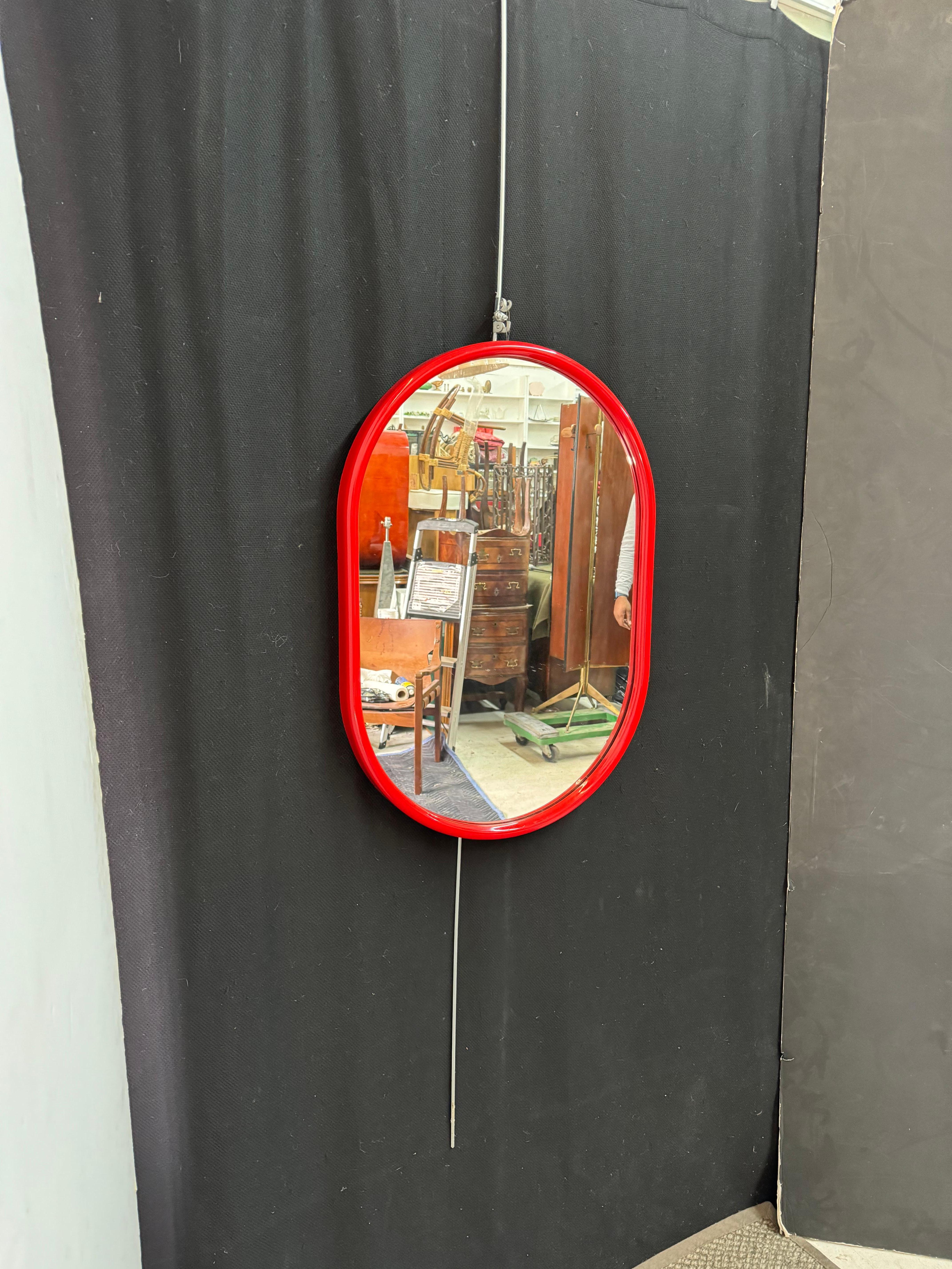 Italian 60’s Mod Oval Red Acrylic Mirror For Sale 2