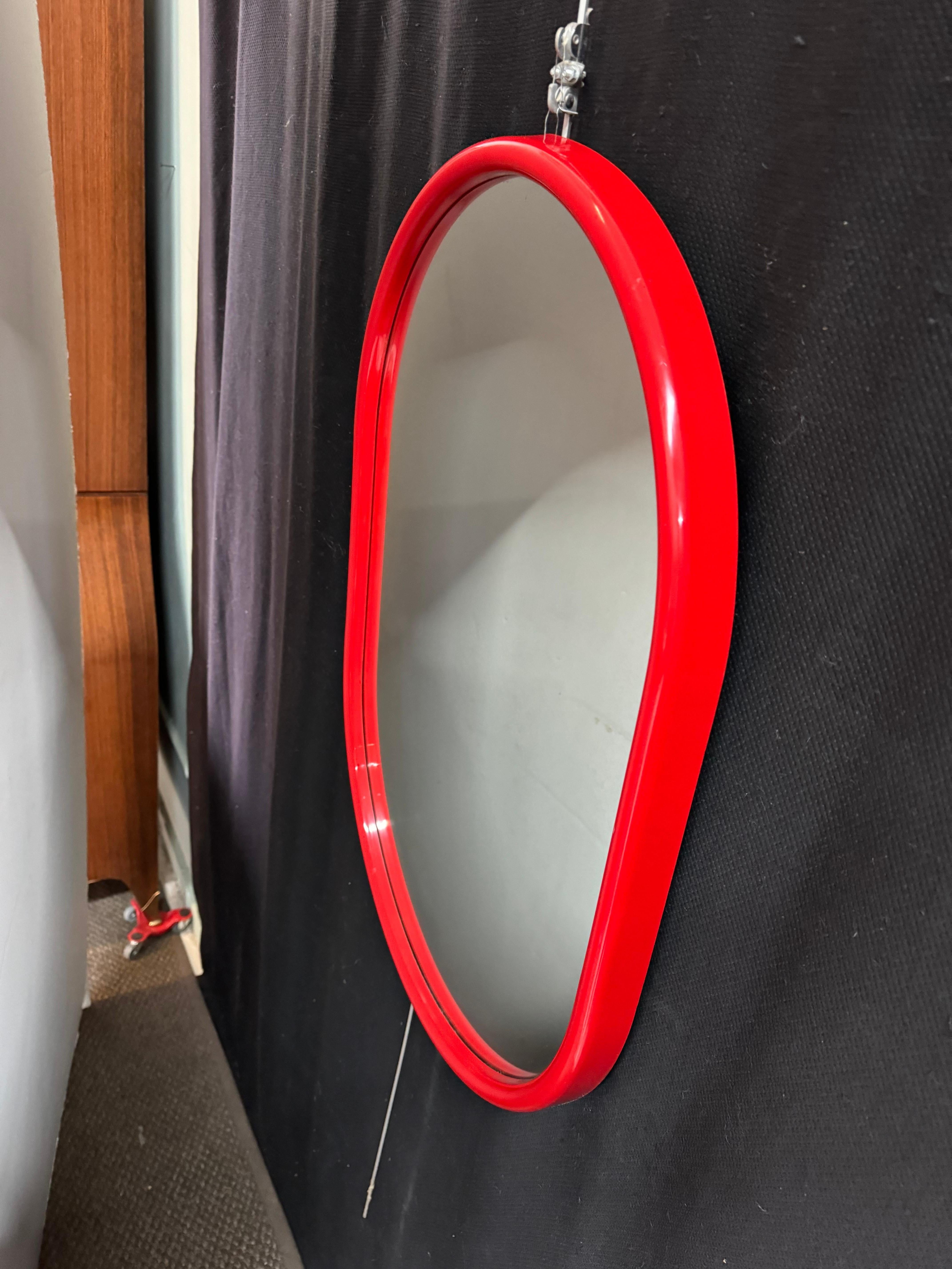 Italian 60’s Mod Oval Red Acrylic Mirror For Sale 3