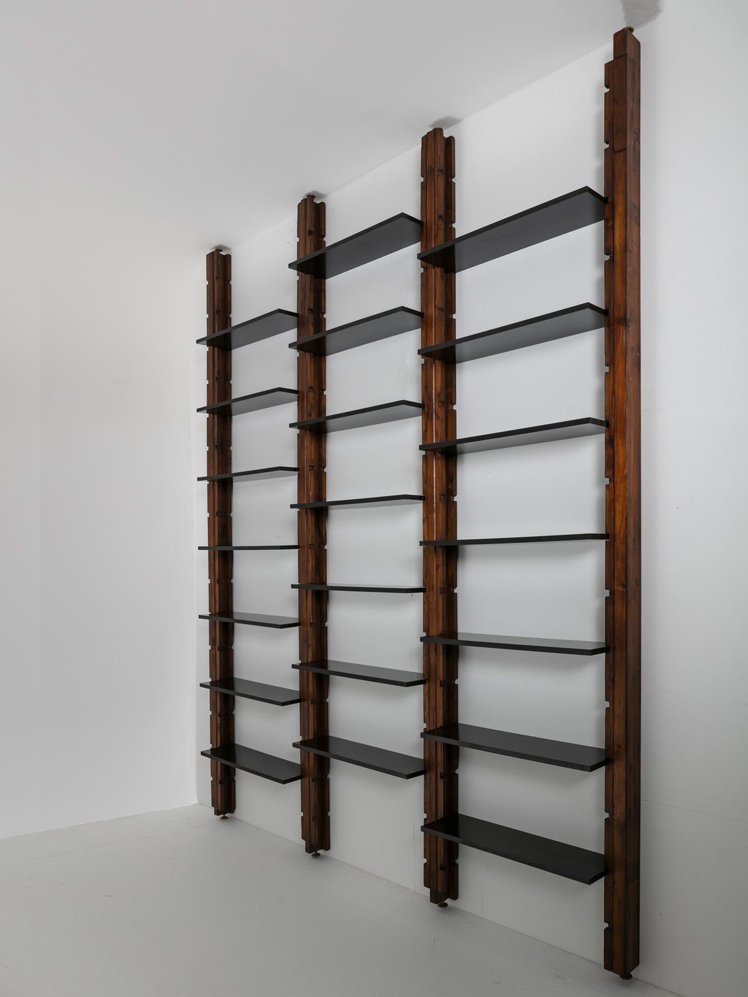 Mid-Century Modern Large Modular Wood Bookcase, Italy, 1960s For Sale