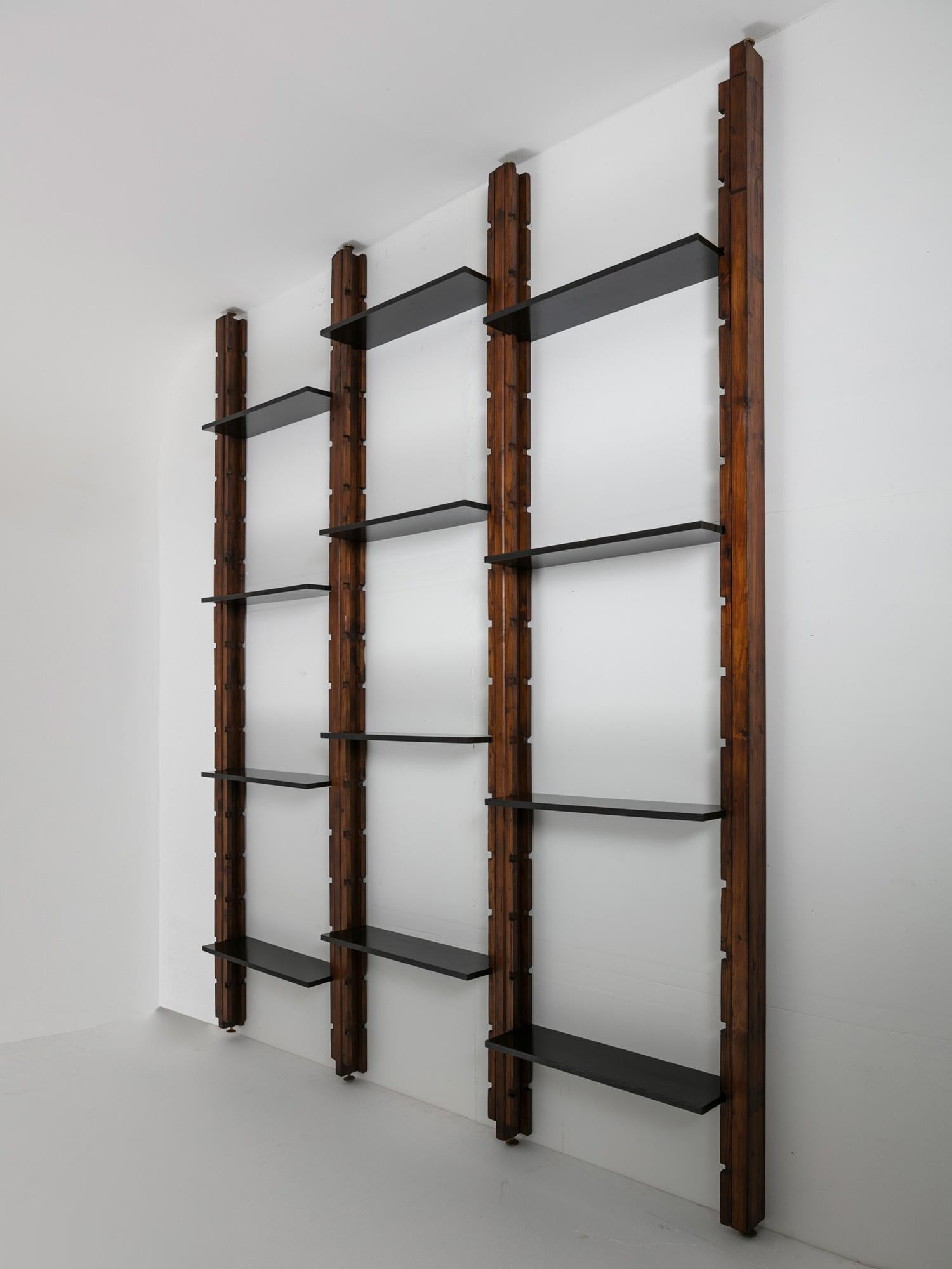 Italian Large Modular Wood Bookcase, Italy, 1960s For Sale