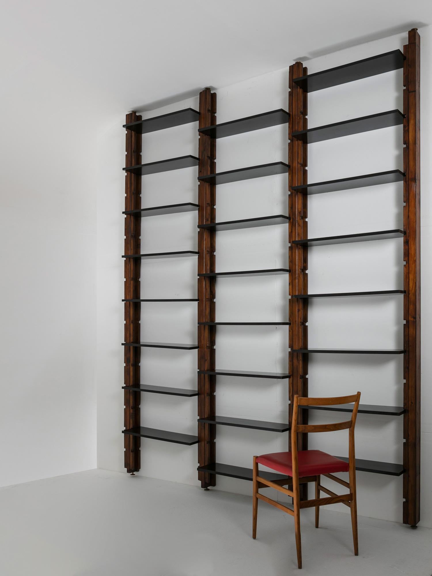 Large Modular Wood Bookcase, Italy, 1960s For Sale 1