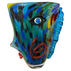 Italian 60's Murano Glass Abstract Picasso Style Face Vase