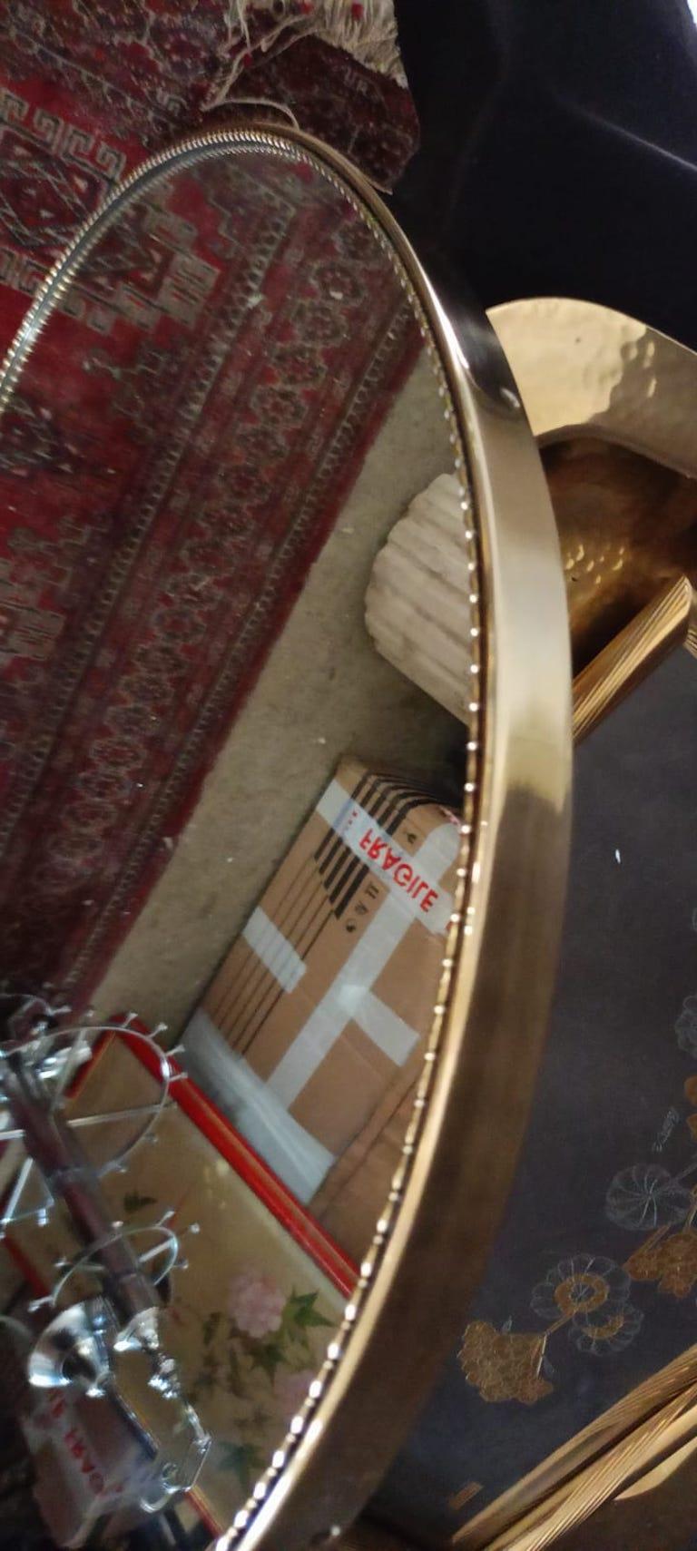 Mid-20th Century Italian 60's Oval Wall Mirror In Brass Frame. Italy For Sale
