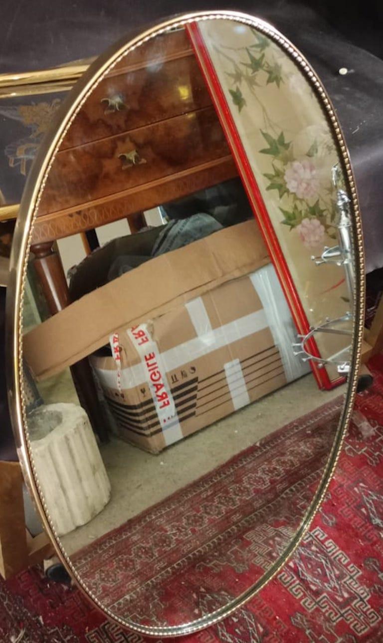 Italian 60's Oval Wall Mirror In Brass Frame. Italy For Sale 1