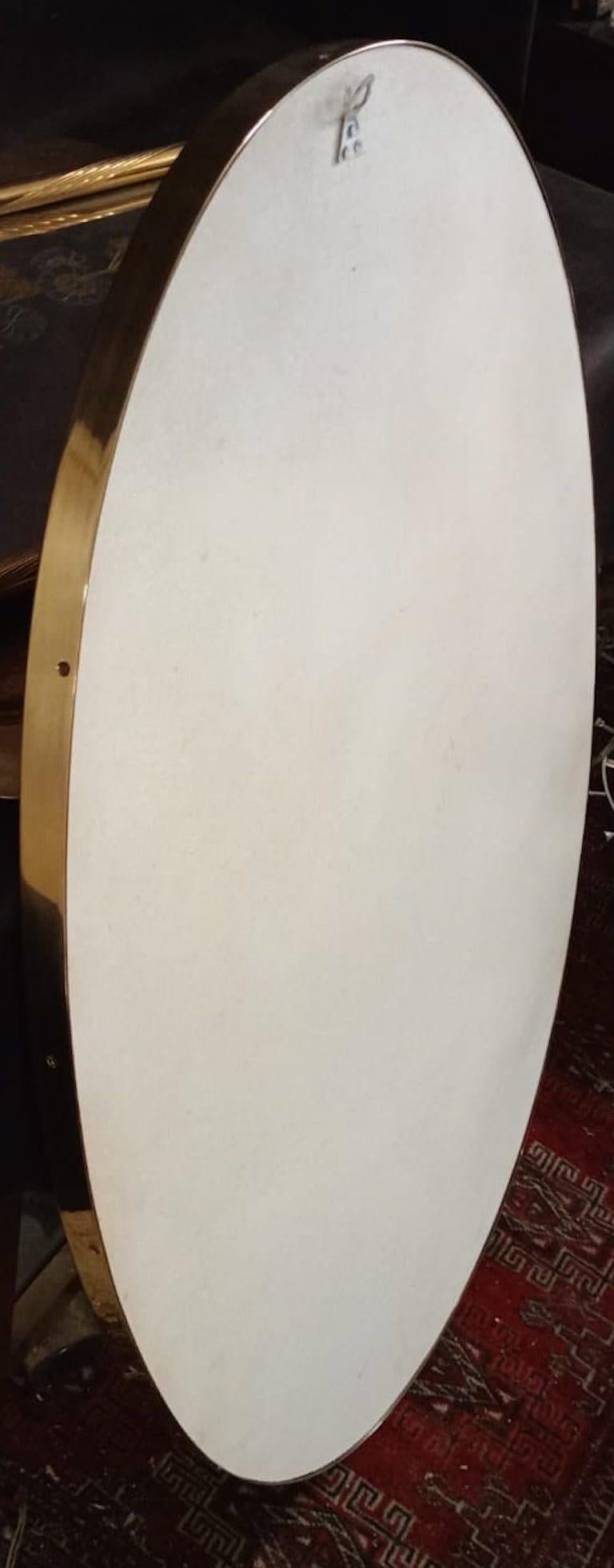 Italian 60's Oval Wall Mirror In Brass Frame. Italy For Sale 2