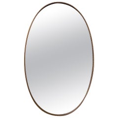 Italian 60's Oval Wall Mirror In Brass Frame. Italy