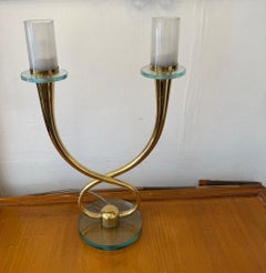 Italian 60's Table Lamp In Glass & Brass Attributed To Fontana Arte