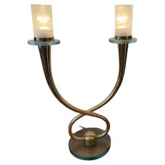 Lampe de bureau italienne des années 60 en verre et laiton attribuée à Fontana Arte