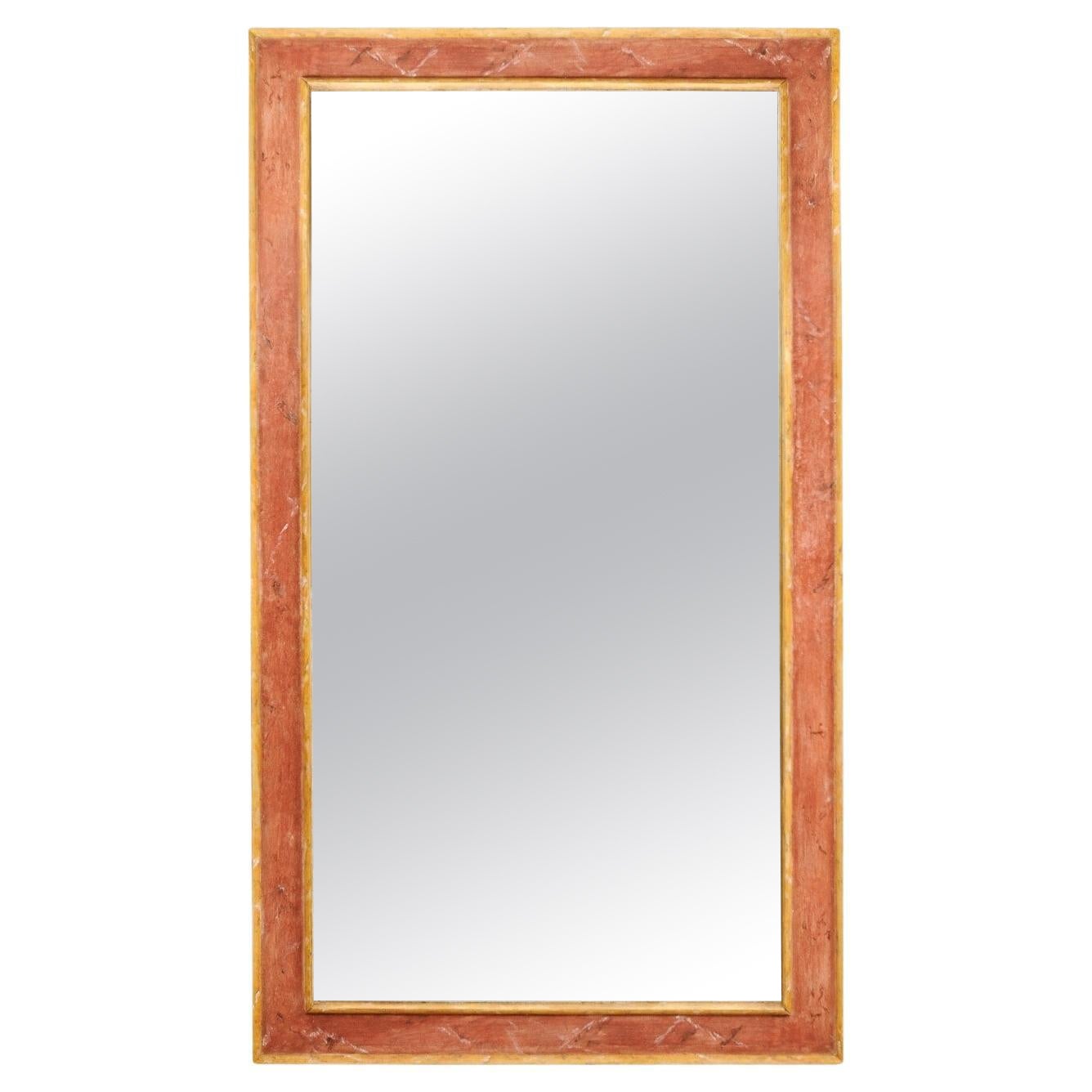 Italian 7 Ft Tall  Wall Mirror w/Painted Wood Surround & Clean Lines, 19th C. For Sale