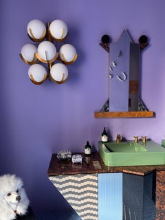 Italian 7 lights Wall Panel in brass and opaline glass by Fotone Design