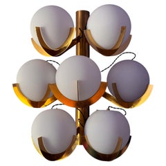 Italian 7 lights Wall Panel in brass and opaline glass by Fotone Design