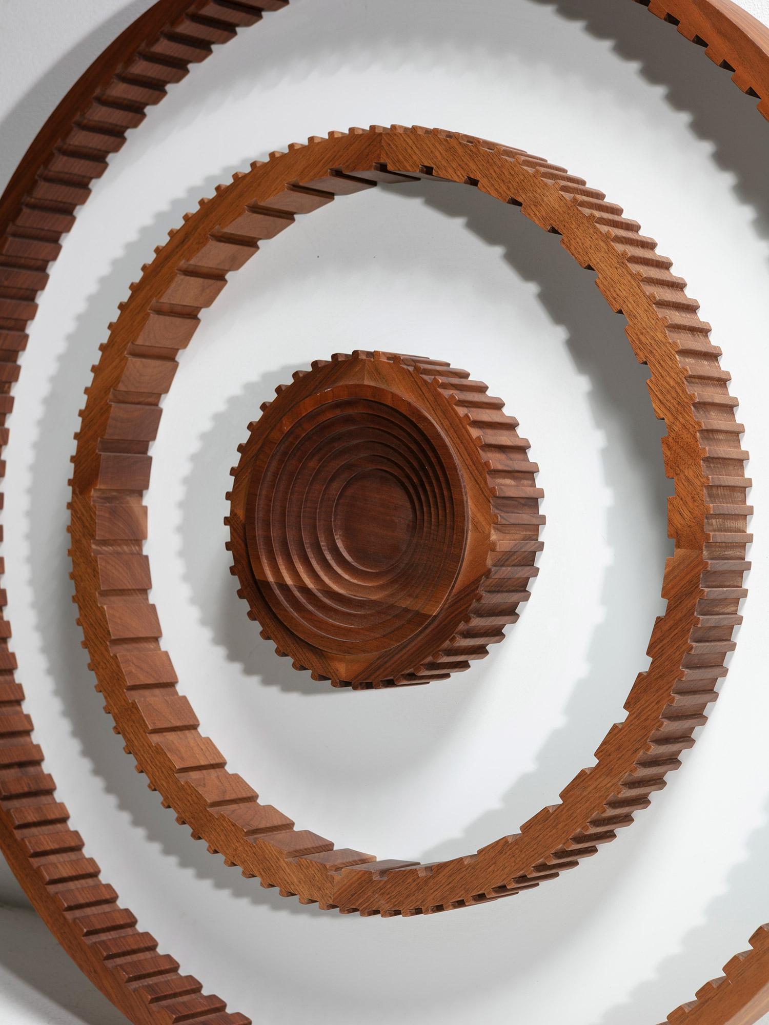 Round Walnut Abstract Wall Sculpture, Italy, 1970s In Good Condition In Milan, IT