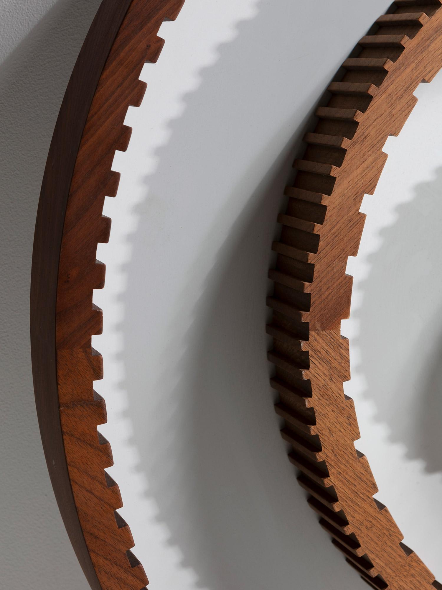 Wood Round Walnut Abstract Wall Sculpture, Italy, 1970s