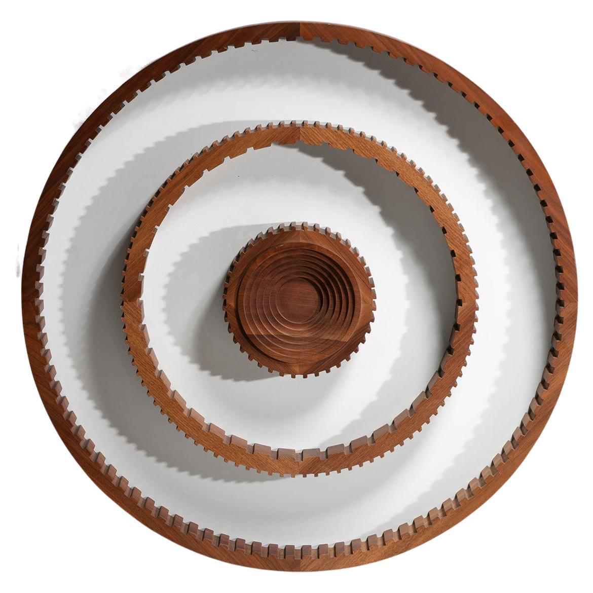 Round Walnut Abstract Wall Sculpture, Italy, 1970s