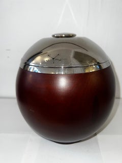 Italian 70's Circular Ice Bucket In Teak Chrome