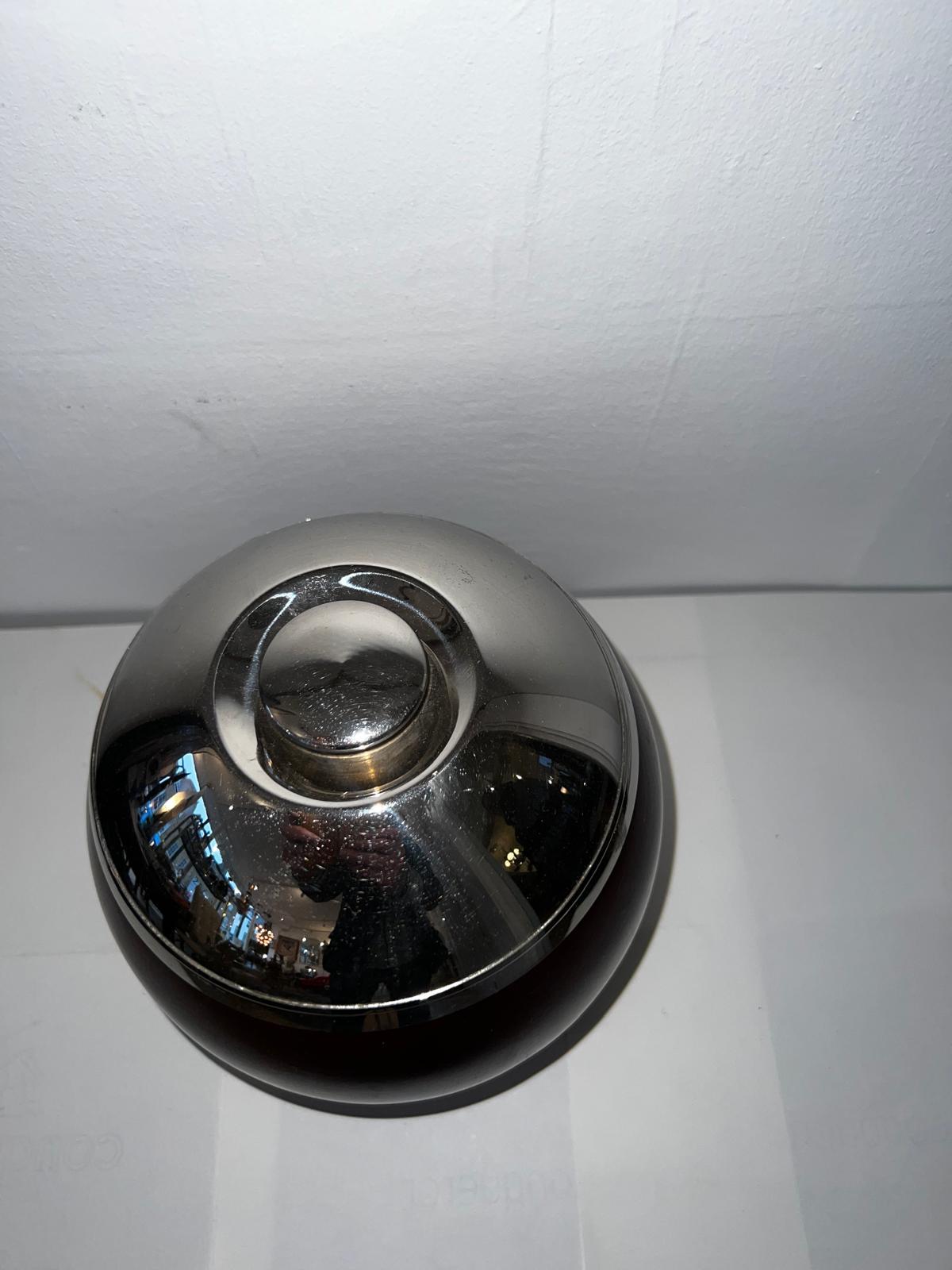 Art Deco Italian 70's Circular Ice Bucket In Teak Chrome For Sale