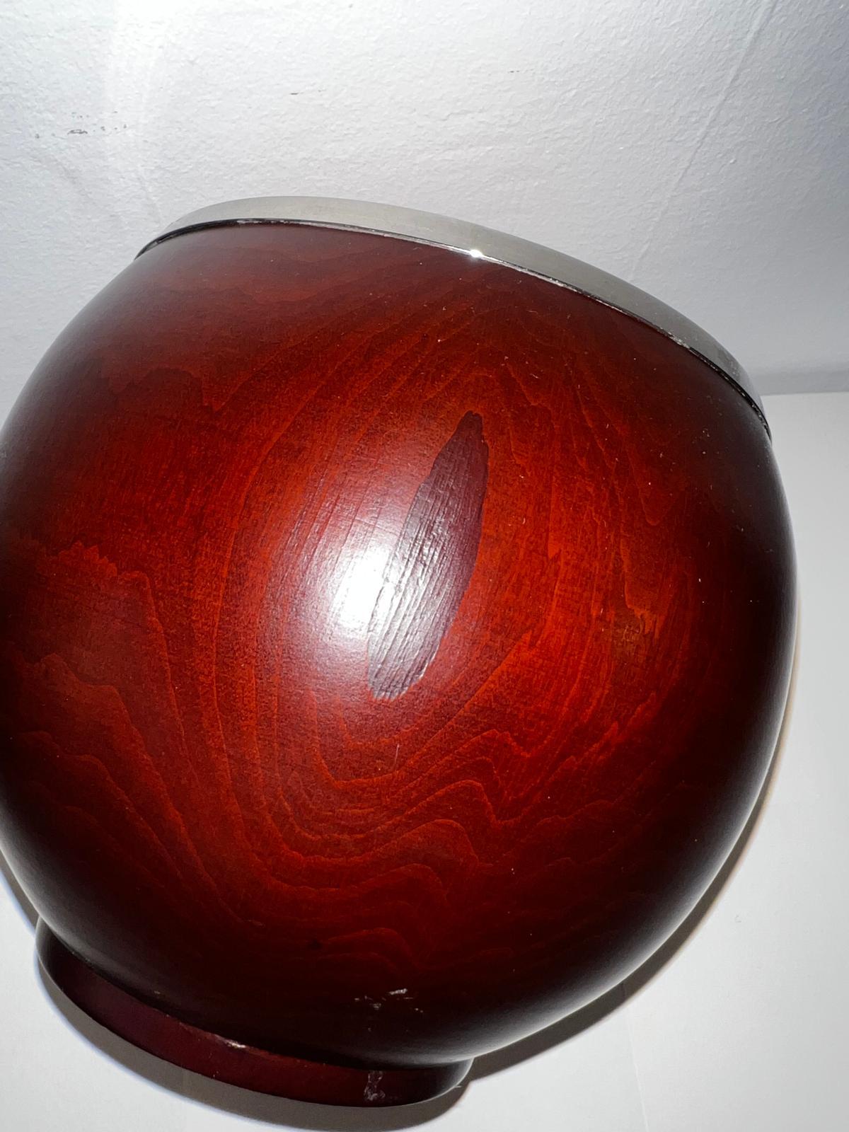 Glass Italian 70's Circular Ice Bucket In Teak Chrome For Sale