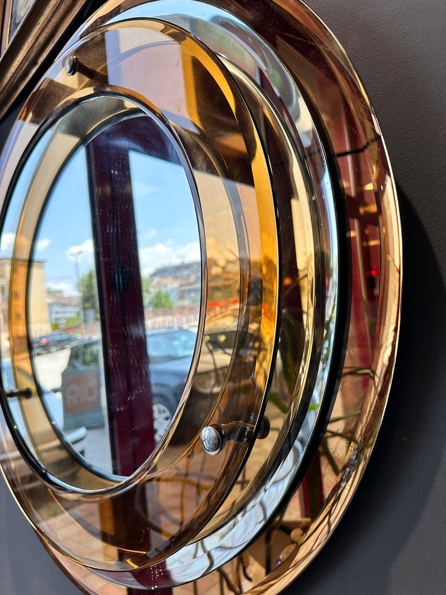 Mid-Century Modern Italian 70's Circular Mirror By Crystal Art For Sale