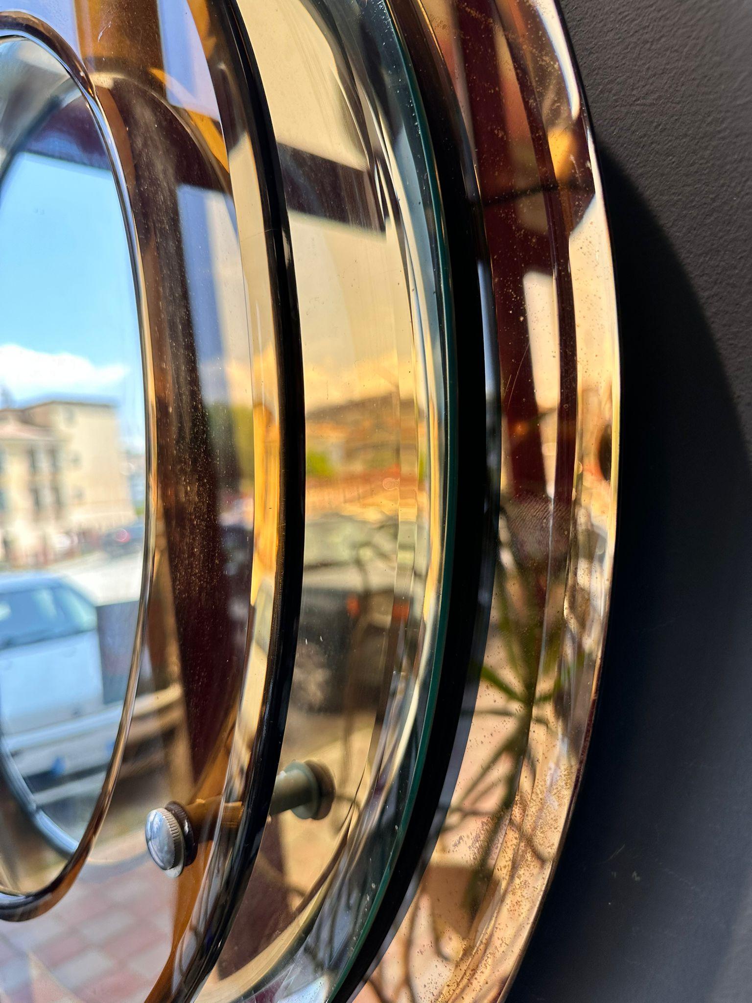 Beveled Italian 70's Circular Mirror By Crystal Art For Sale