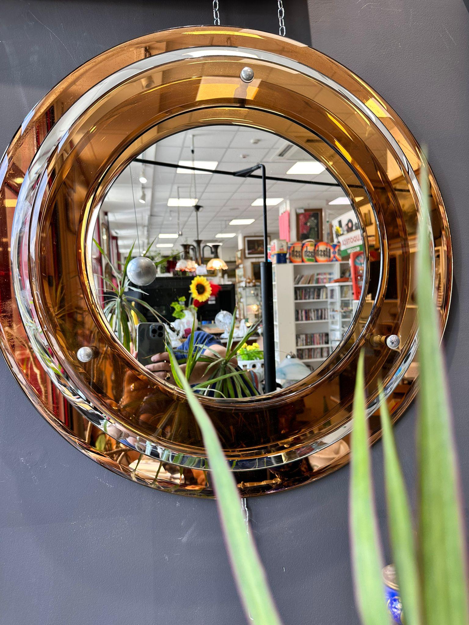 Mid-20th Century Italian 70's Circular Mirror By Crystal Art For Sale